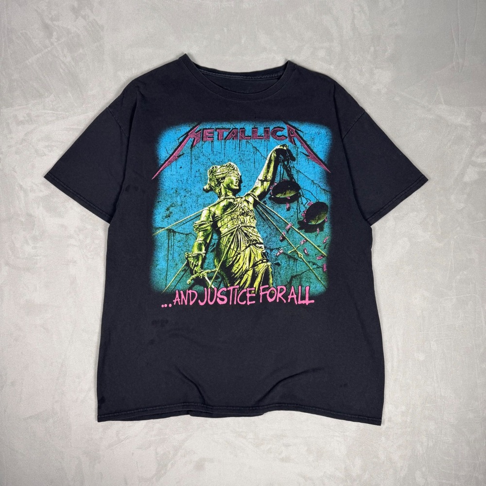 Y2K Mens Metallica And Justice For All Graphic Band Tee Shirt Black XL